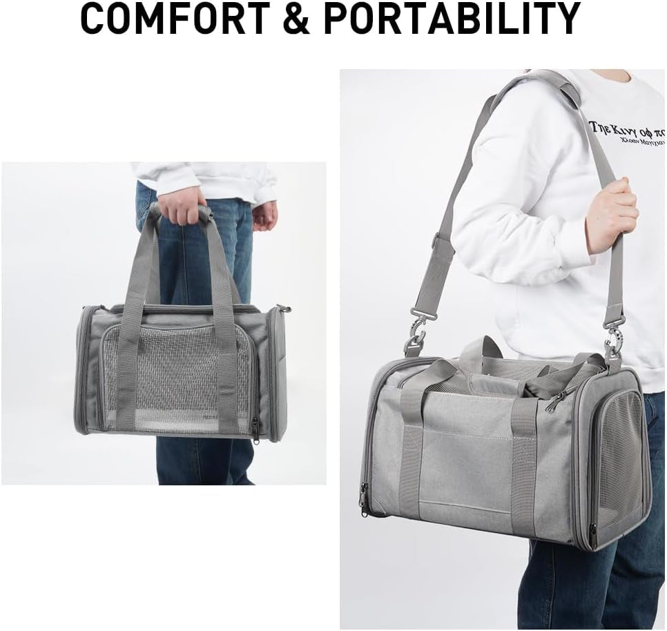 Cat and Dog Carrier, Suitable for Small and Medium-Sized Cats and Puppies, Airline-Approved Carrier, Soft Material, Foldable Travel Dog Carrier - Gray