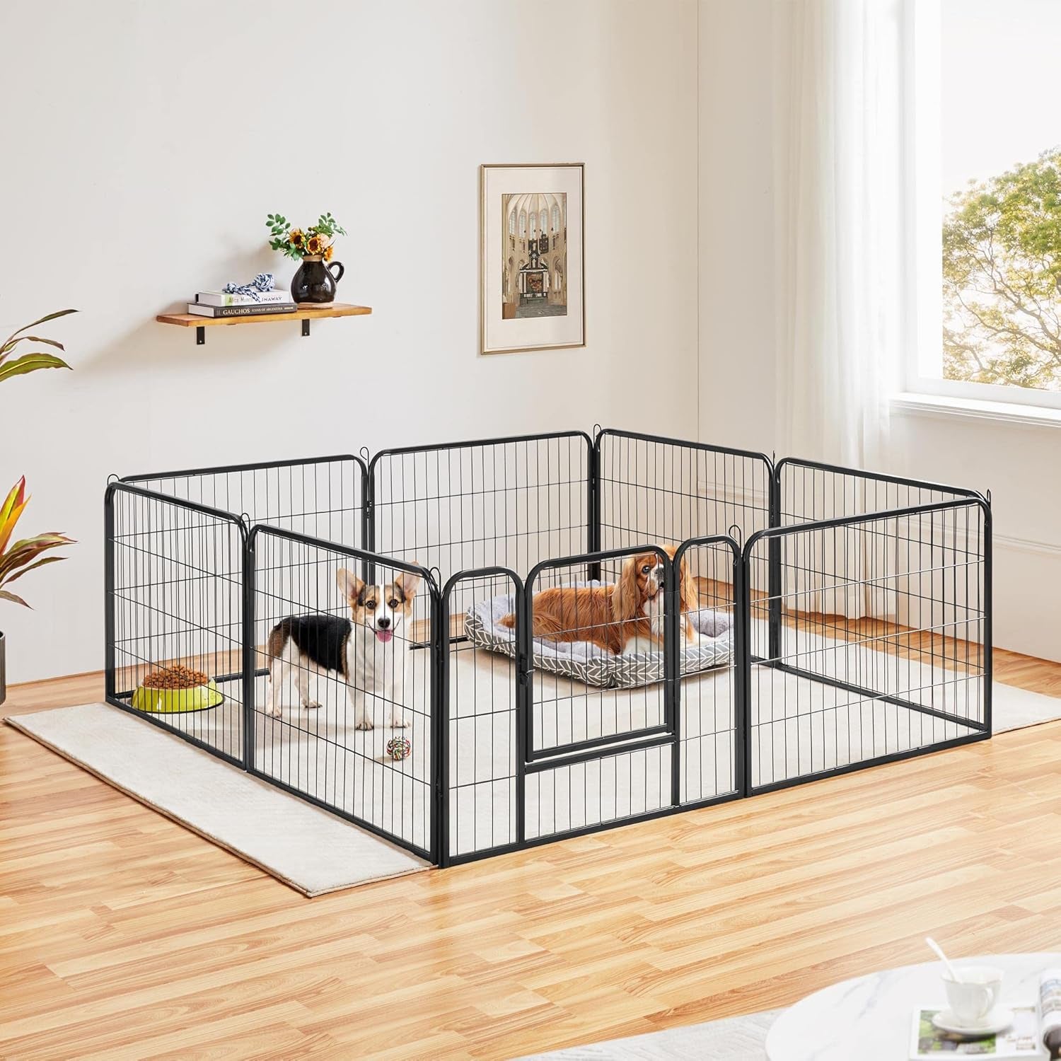 Wide Panel Dog Playpen, 8 Panels 24 Inch High Pet Pen with Gate, Portable Indoor Outdoor Fence for Small/Medium Breed Dogs