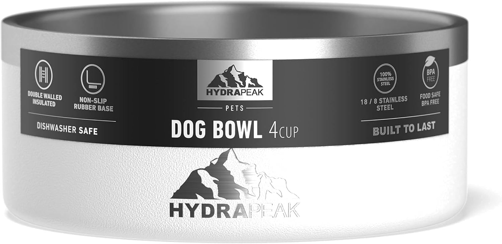 Dog Bowl; Non Slip Stainless Steel; Water and Food Dish; Large Sized and Small Dogs; 32Oz 64Oz; Multiple Sizes; 4 Cup | White