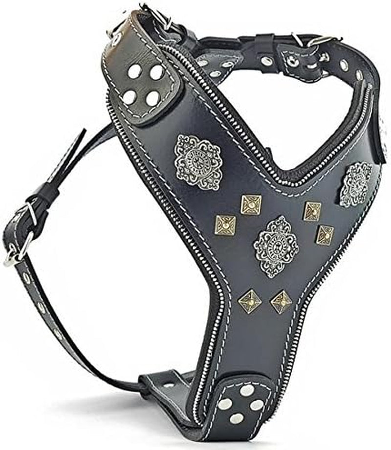 "Aztec Black Chest Plate Harness. 2 Tone Rivet Decorations. Zipper Decoration. Foam and Leather Padding Handmade in Europe.