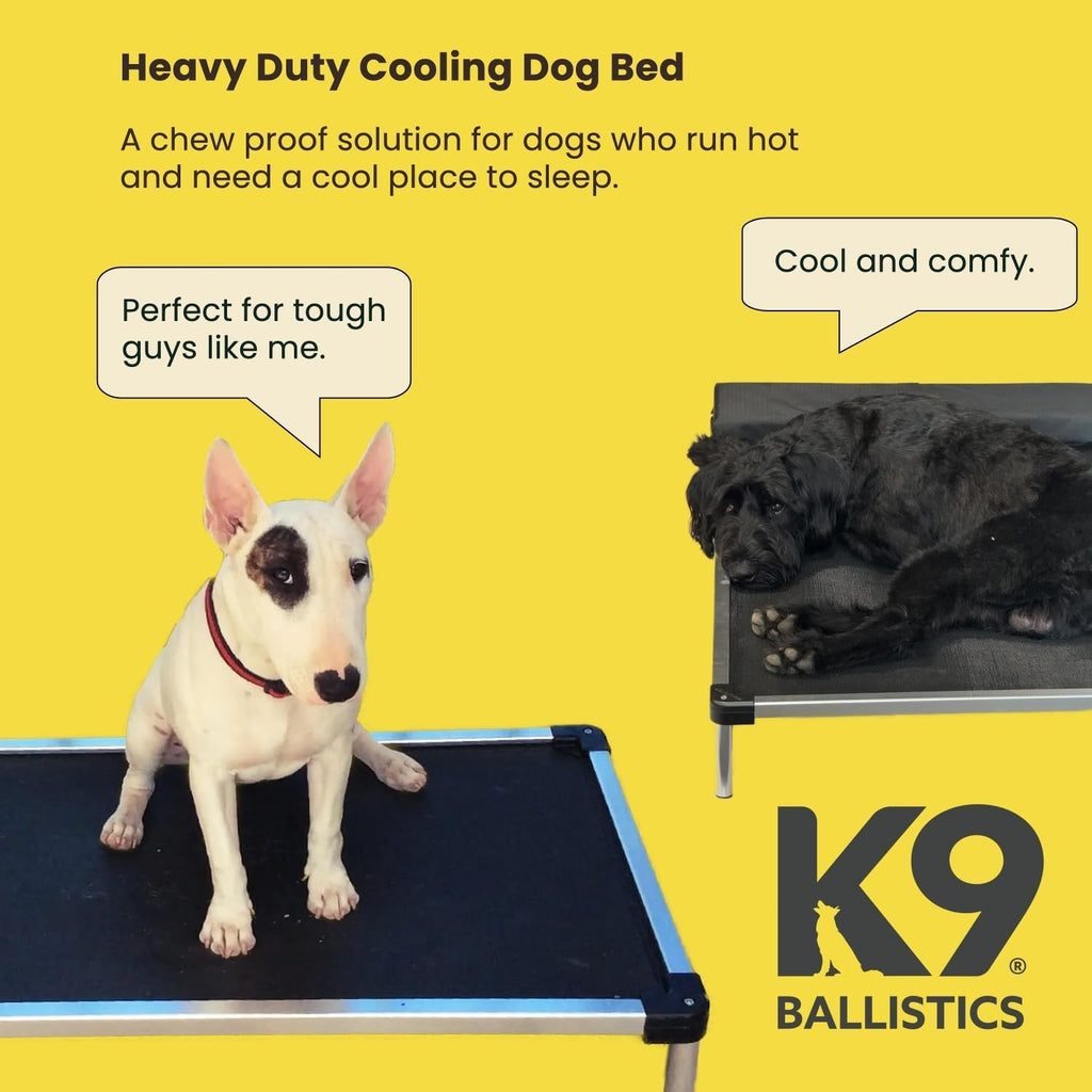 K9 Ballistics Chew Proof Elevated Cooling Outdoor Cot Bed for Small Dogs & Puppies - Virtually Indestructible, Preassembled, Withstands Aggressive Chewers - S, Black Mesh