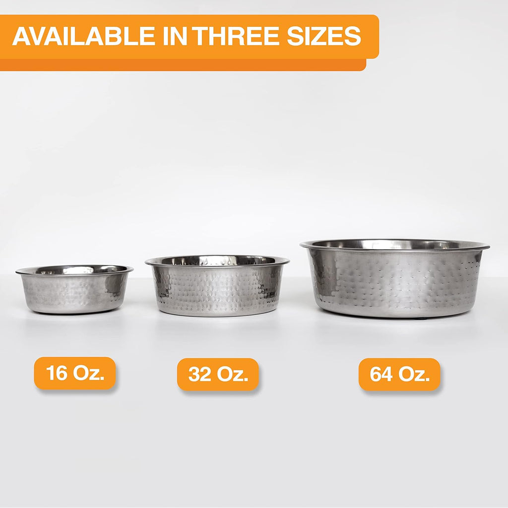 Hammered Decorative Designer Bowls - Luxury Style Premium Dog and Cat Dishes (Large, Stainless)