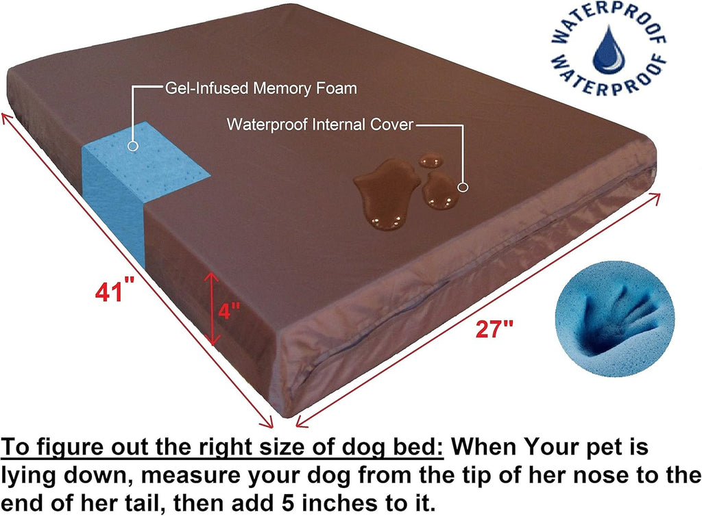 Dogbed4Less Orthopedic Dog Bed with Memory Foam for Medium Large Pet, Waterproof Liner, Washable Microsuede Gray Cover, 41X27X4 Inch (Fit 42X28 Crate)
