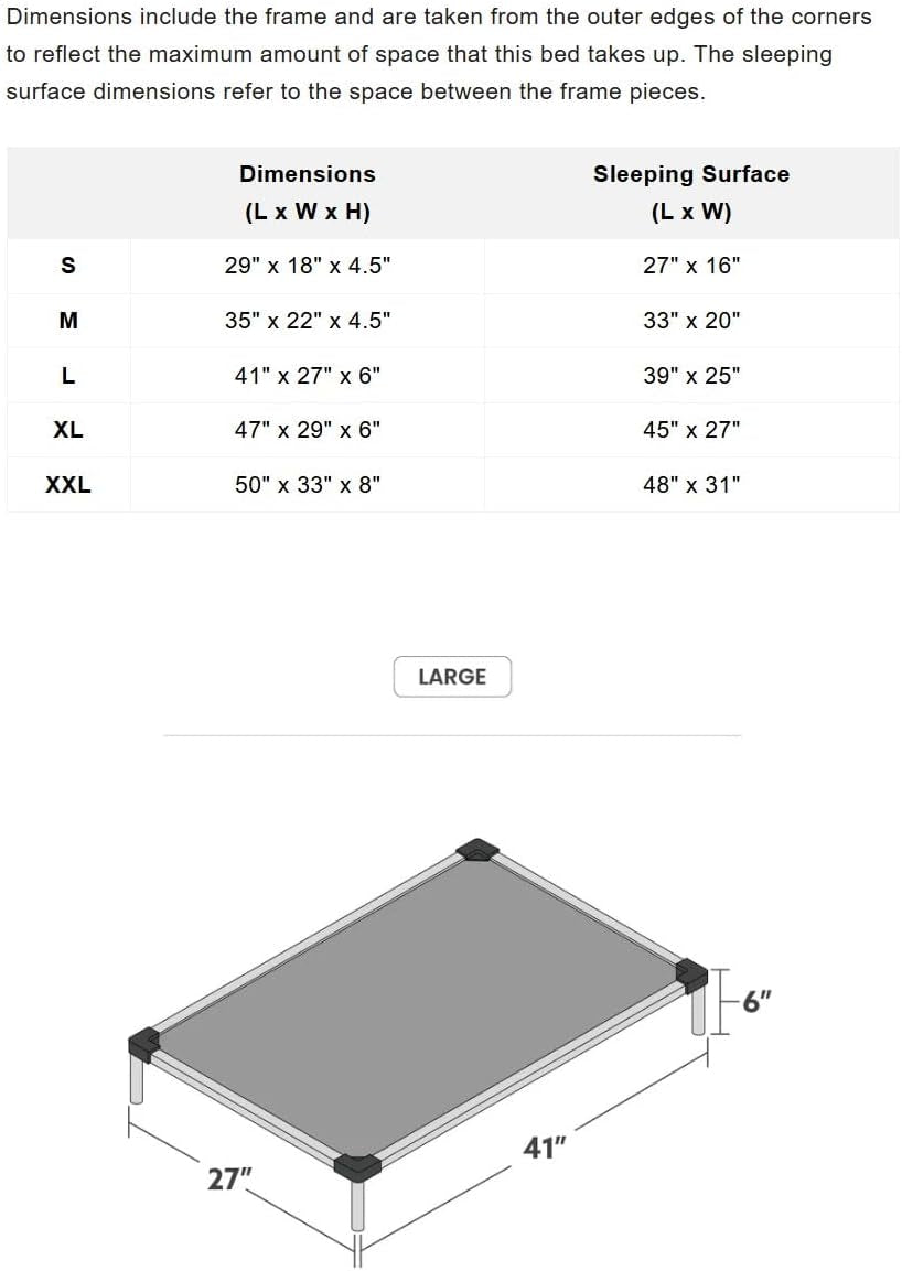 K9 Ballistics Chew Proof Elevated Outdoor Cooling Cot Bed for Large Dogs - Virtually Indestructible, Preassembled, Withstands Aggressive Chewers - L, Black Mesh