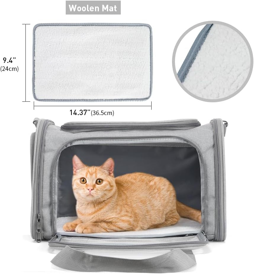 Cat and Dog Carrier, Suitable for Small and Medium-Sized Cats and Puppies, Airline-Approved Carrier, Soft Material, Foldable Travel Dog Carrier - Gray