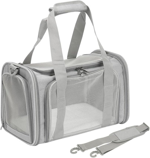 Cat and Dog Carrier, Suitable for Small and Medium-Sized Cats and Puppies, Airline-Approved Carrier, Soft Material, Foldable Travel Dog Carrier - Gray